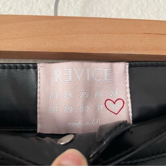 Revice Pants Size 32 Black Vegan Leather Uptown Happy Hour Straight Slit Leg - Picture 5 of 15